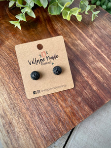 Pave Sparkle Ball Studs - Black