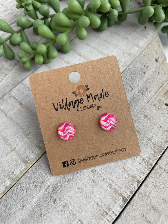 Golden Wave Studs - Lisse Pink